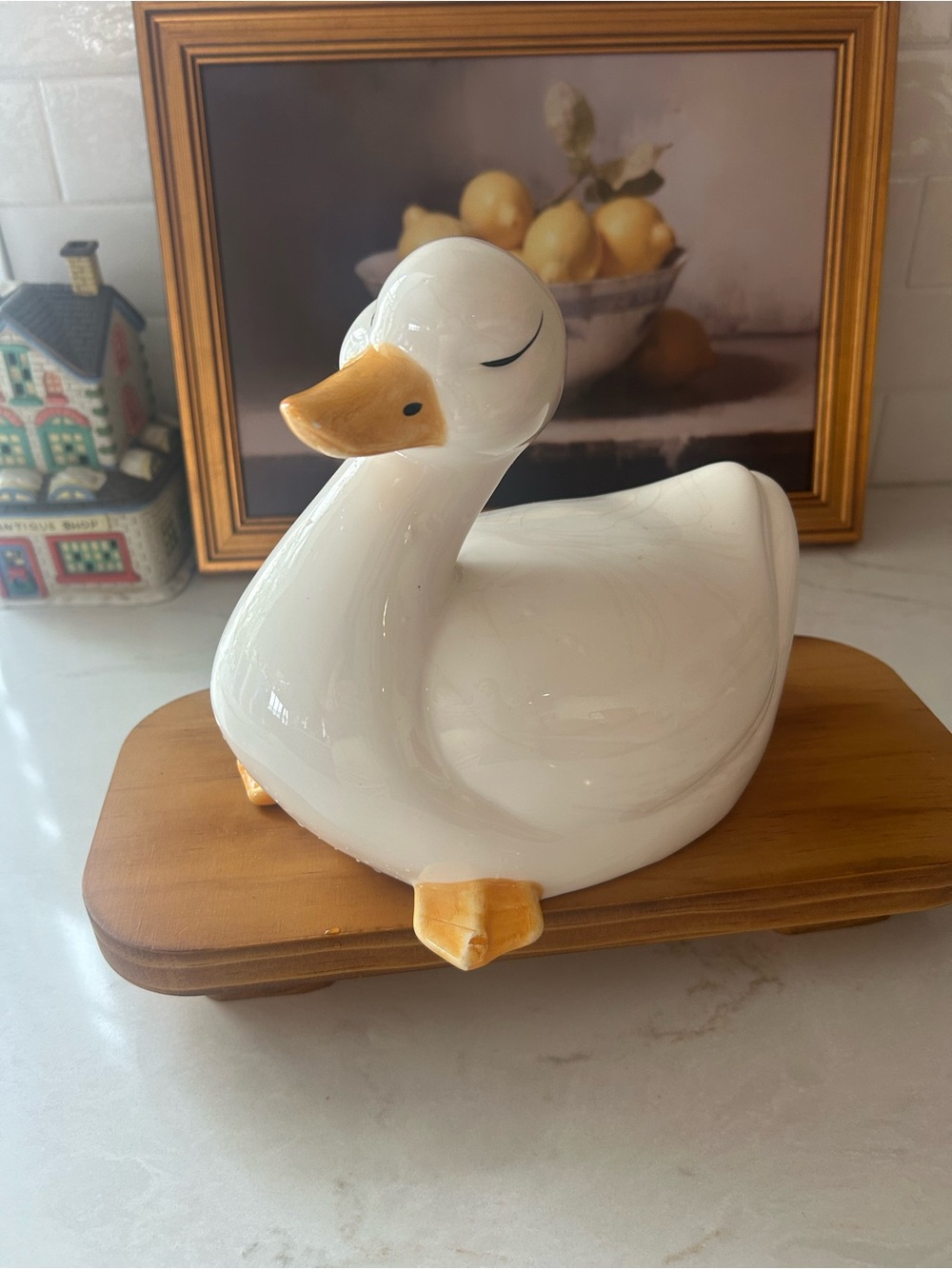 White Ceramic Duck Planter 8.5” Goose Cachepot Cottage Farmhouse Decor